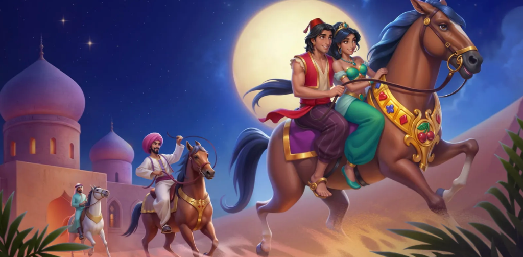 Gewinnspiel — Aladdin und Jasmin reiten auf Pferden